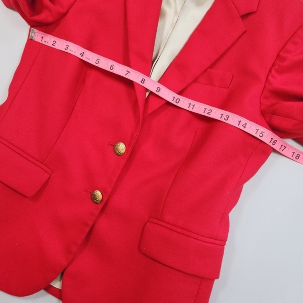 J.Crew Schoolboy Blazer Red Wool Blend Gold Crest Button Jacket Women's Size 0 - Picture 7 of 11